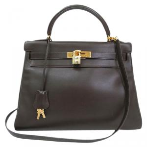 Pre Owned حقيبة هيرمس كيلي روتورن معدن ذهبي جلد فيو غوليفر إيبين 32