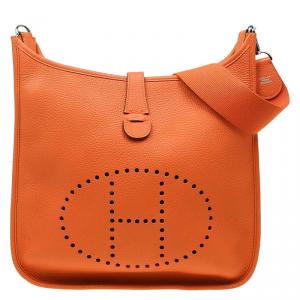 مملوكة مسبقًا Hermes Orange Clemence Leather Evelyne III GM Bag