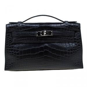 Hermes Black Alligator Palladium Kelly Pochette