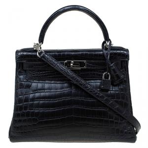 Hermes Black Niloticus Crocodile Palladium Hardware Kelly Retourne 28 Bag