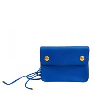 Pre Owned Hermes  Blue Couchevel Pochette Green Bumbag