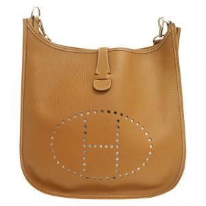 Pre Owned Hermes Brown Clemence Leather Evelyne III GM Bag