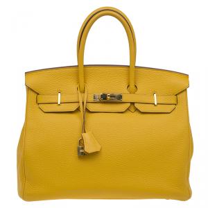 Hermes Yellow Clemence Leather Gold Hardware Birkin 35 Bag