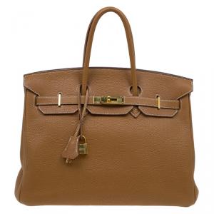 Hermes Cognac Togo Leather Gold Hardware Birkin 35 Bag