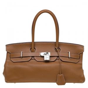 Hermes Brown Clemence Leather Palladium Hardware Shoulder Birkin 42 Bag