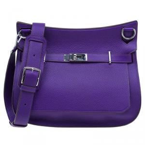 Hermes Purple Clemence Taurillon Jypsiere Messenger Bag 34CM