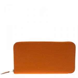 Pre Owned Hermes Orange Epsom Leather Azap Long Wallet