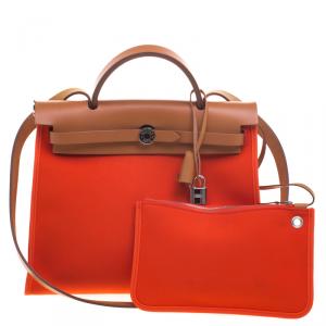 Hermes Brown/Capucines Leather and Fabric Herbag Zip 31 Bag