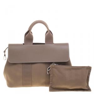 Pre Owned Hermes Taupe Fabric and Leather Valparaiso PM Bag