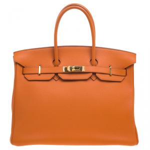 Hermes Orange Togo Leather Gold Hardware Birkin 35 Bag