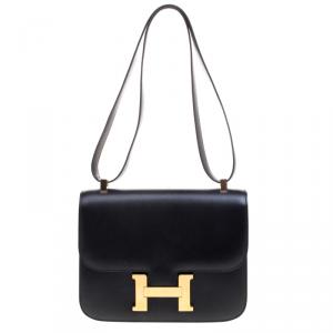 Pre Owned Hermes Black Box Calf Leather Gold Hardware Constance 23 Bag