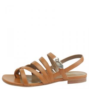 Hermes Brown Leather Marine Strappy Flat Sandals Size 39