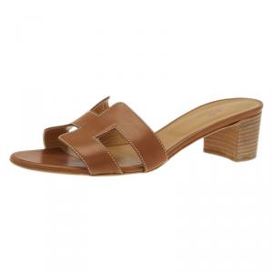 Hermes Brown Leather Oasis Slides Size 39
