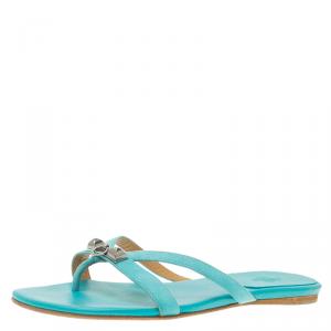 Hermes Blue Leather Corfou Sandals Size 38