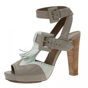 Hermes Two Tone Brogue Leather Fringe Platform Sandals Size 38