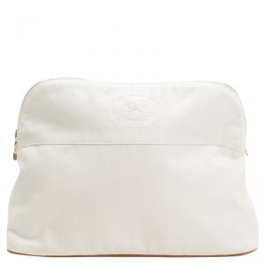 Pre Owned Hermes White Canvas GM BolideCosmetic Pouch