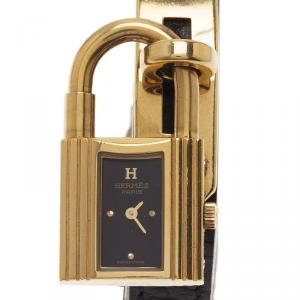 Hermes Black Gold-Plated Stainless Steel Kelly Women's Wristwatch 20MM
