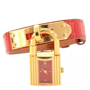 Hermes Red Gold-Plated Stainless Steel Kelly Women's Wristwatch 20MM