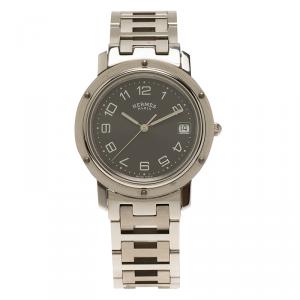 Hermes Black Stainless Steel Clipper Women's Wristwatch 36MM