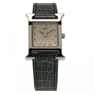 Hermes White Stainless Steel Heure H Women's Wristwatch 21MM