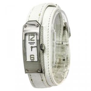 Hermes White Stainless Steel Kelly 2 Double Tour Women's Wristwatch 15MM