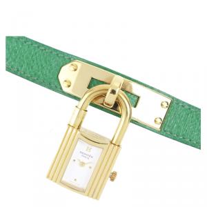 Hermes White Yellow Gold-Plated Steel Kelly Women's Wristwatch 20MM