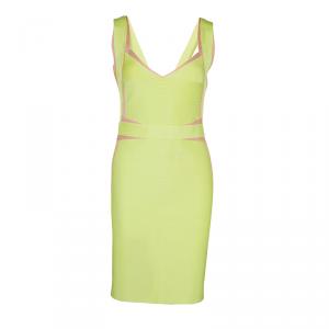 Herve Leger Citrus Yellow Estelle Bandage Dress M