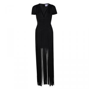 Herve Leger Black Geena Fringe Bandage Gown S