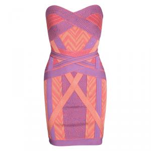 Herve Leger Colorblock Arden B Chevron Pattern Strapless Bandage Dress S 