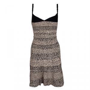Herve Leger Black and Beige Animal Pattern Knit Nell A-Line Bandage Dress XS