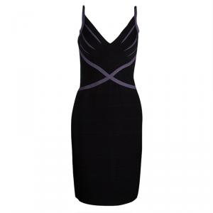 Herve Leger Black And Purple Knit Sleeveless Bandage Dress M