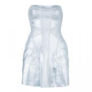 Herve Leger Faux Silver Leather Bandage Dress S
