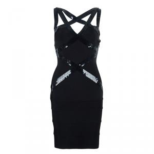 Herve Leger Black Sequin Bandage Dress XS 