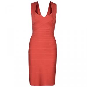 Herve Leger Red Sunburst Bandage Dress S