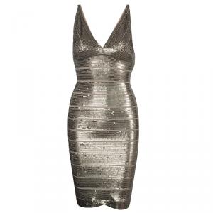 Herve Leger Gold Sequin Bandage Dress S