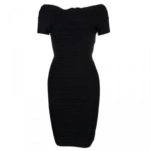 Herve Leger Black Short Sleeve Bandage Dress XS