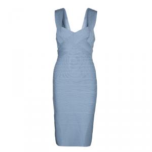 Herve Leger Pale Grey Knit Sleeveless Bandage Dress S