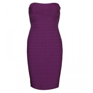 Herve Leger Purple Knit Strapless Bandage Dress S