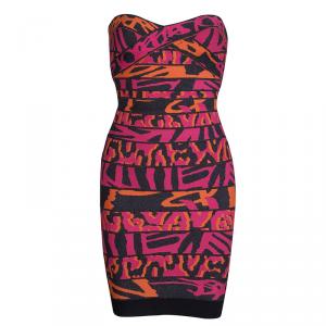 Herve Leger Multicolor Jacquard Knit Strapless Bandage Dress XXS