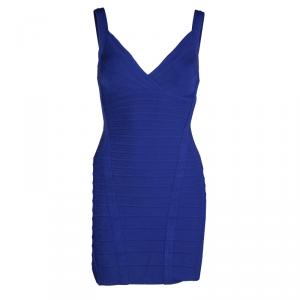  Herve Leger Blue Knit Sleeveless Bandage Dress XS