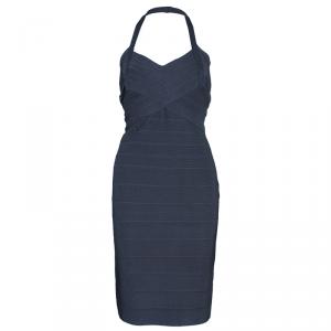 Herve Leger Grey Halterneck Bandage Dress M