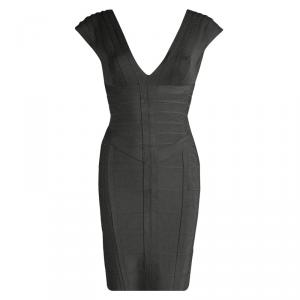 Herve Leger Grey Shadow V-Neck Bandage Dress S