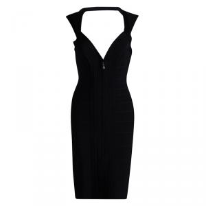 Herve Leger Black Zip Front Sleeveless Bandage Dress M