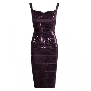Herve Leger Prune Sequin Embellished Sleeveless Bandage Dress M