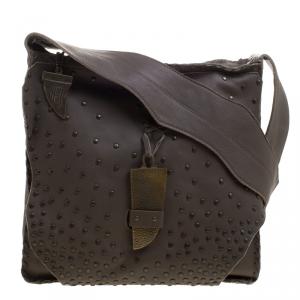 House Of Harlow 1960 Fatigue Green Leather Studded Devon Messenger Bag 