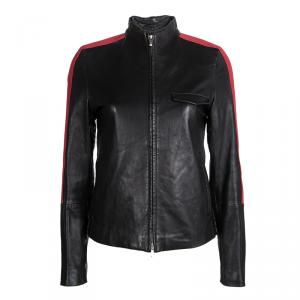 Hugo Boss Black Lamb Leather Contrast Stripe Detail Biker Jacket XS