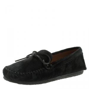 Isabel Marant Étoile Black Calf Hair Fell Bow Moccasins Size 39