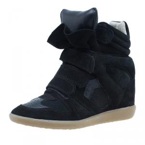 Pre Owned Isabel Marant Black Suede Bekett Wedge Sneakers Size 38