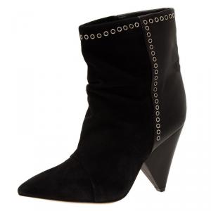 Pre Owned Isabel Marant Black Leather and Suede Lance Ankle Boots Size 38