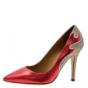 Isabel Marant Red Leather and Silver Suede  Étoile Gilby Pumps Size 38